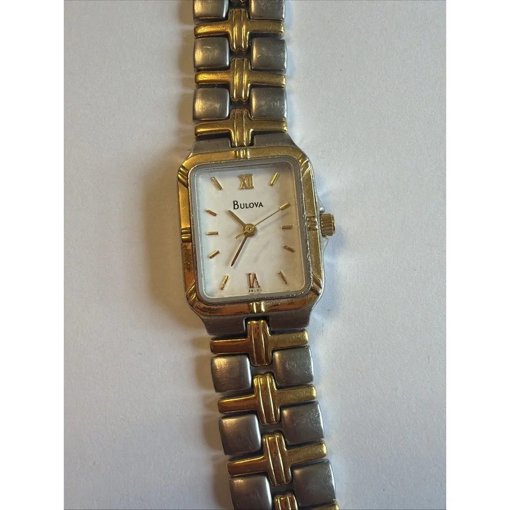 Bulova Women's Watch Quartz White Dial Two Tone Stainless Steel Tank 26mm - Picture 2 of 7